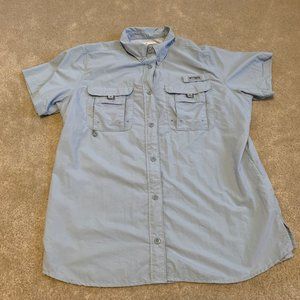 Columbia Blue PFG Short Sleeved Button Up Shirt Size L